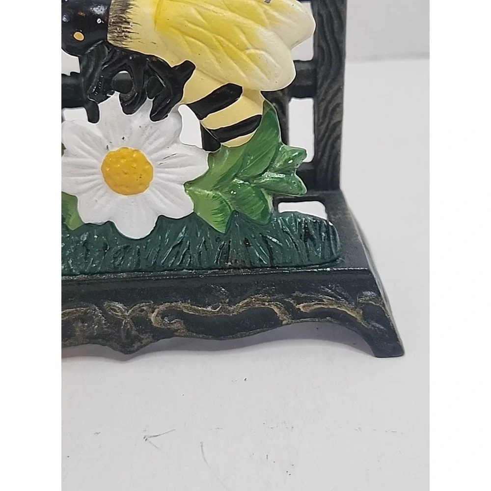 Vintage Cast Iron Daisies & Bumblebee Napkin Letter Holder 5.5
